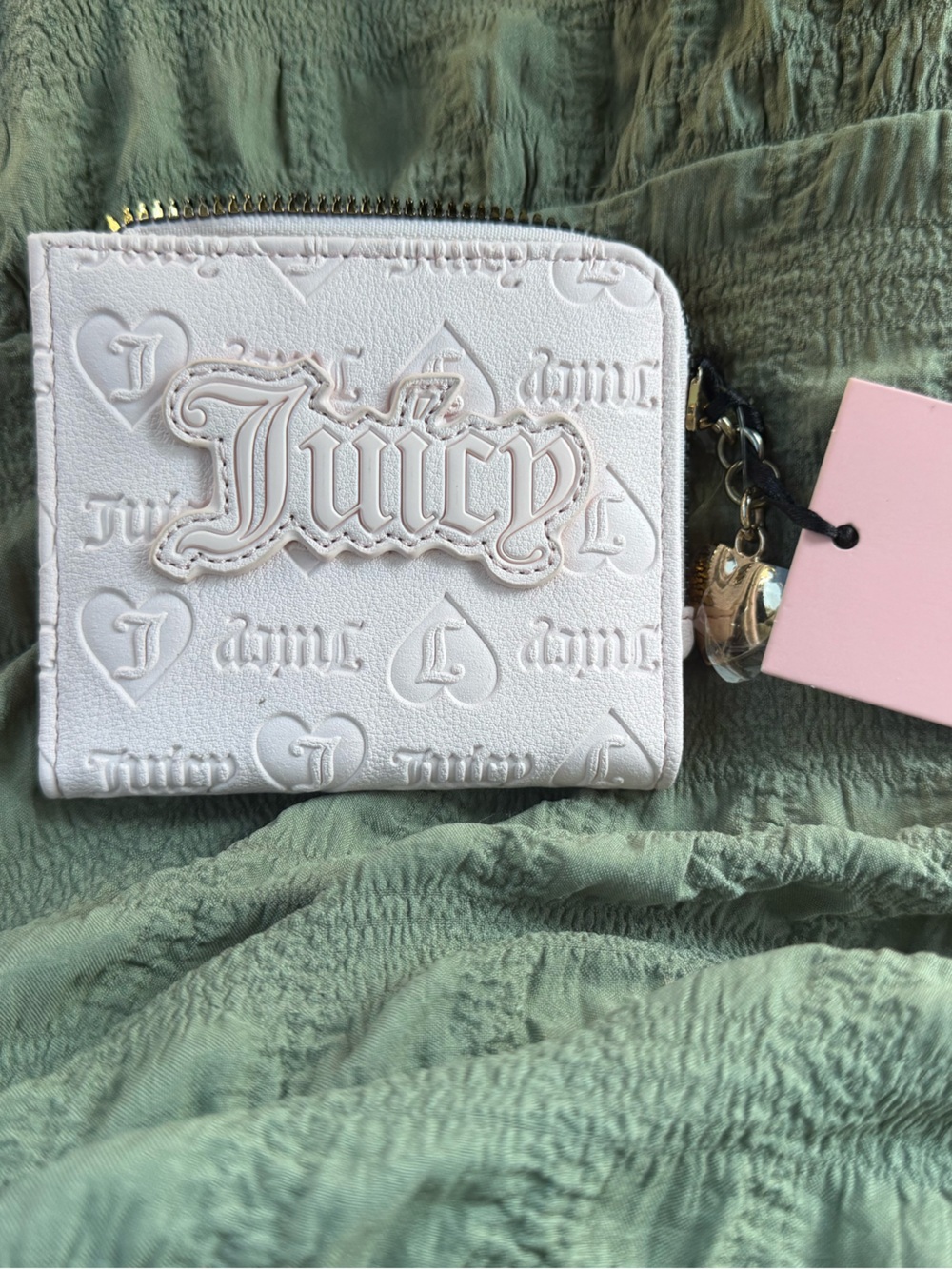 Juicy Couture White Embossed Zip Wallet with Charm